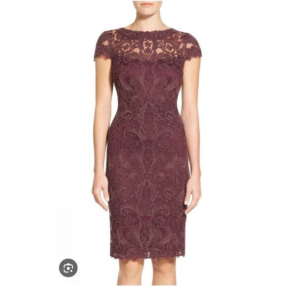 Tadashi Shoji Womens Illusion Yoke Lace *IN BROWN* Cocktail Party Dress US 4 - Picture 1 of 6